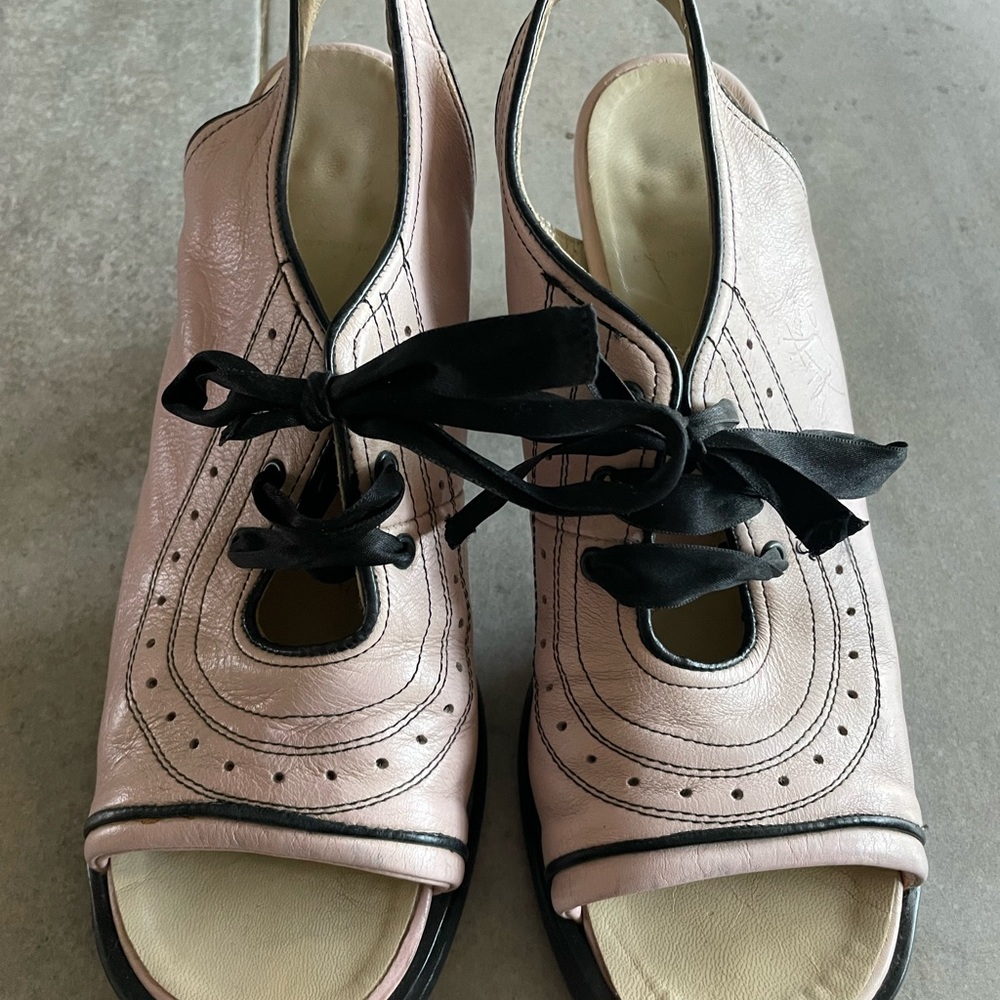 Fluevog mini puddin baby pink and black lace vintage rockabilly open toe 10.5 - Picture 8 of 9